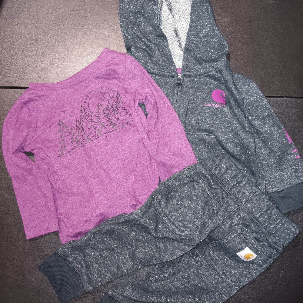Carhartt Kids' Heather Purple Tee and Charcoal Hoodie Set